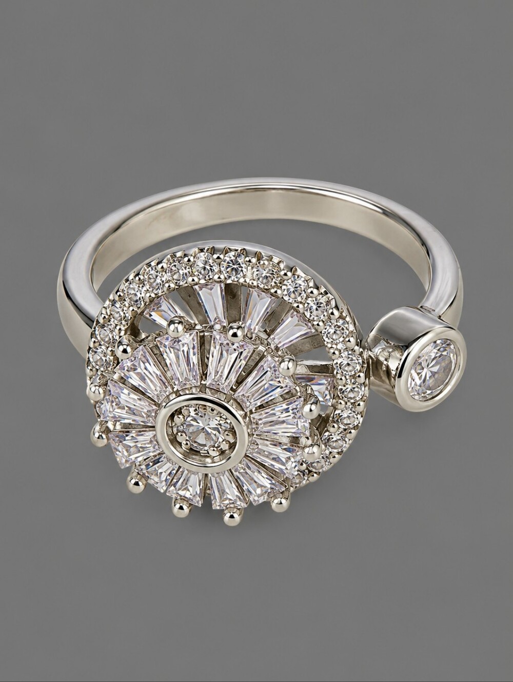 Silver Crystal Spinner Flower Halo Ring
